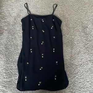 H and M black tube dress with pearl and diamond detail